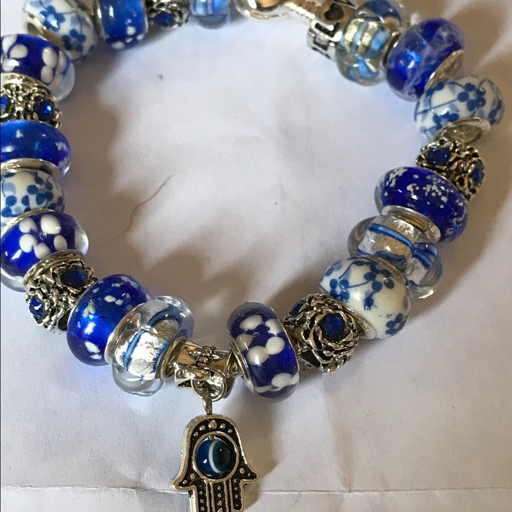 Gorgeous blue silver bracelet with muranobeads 925