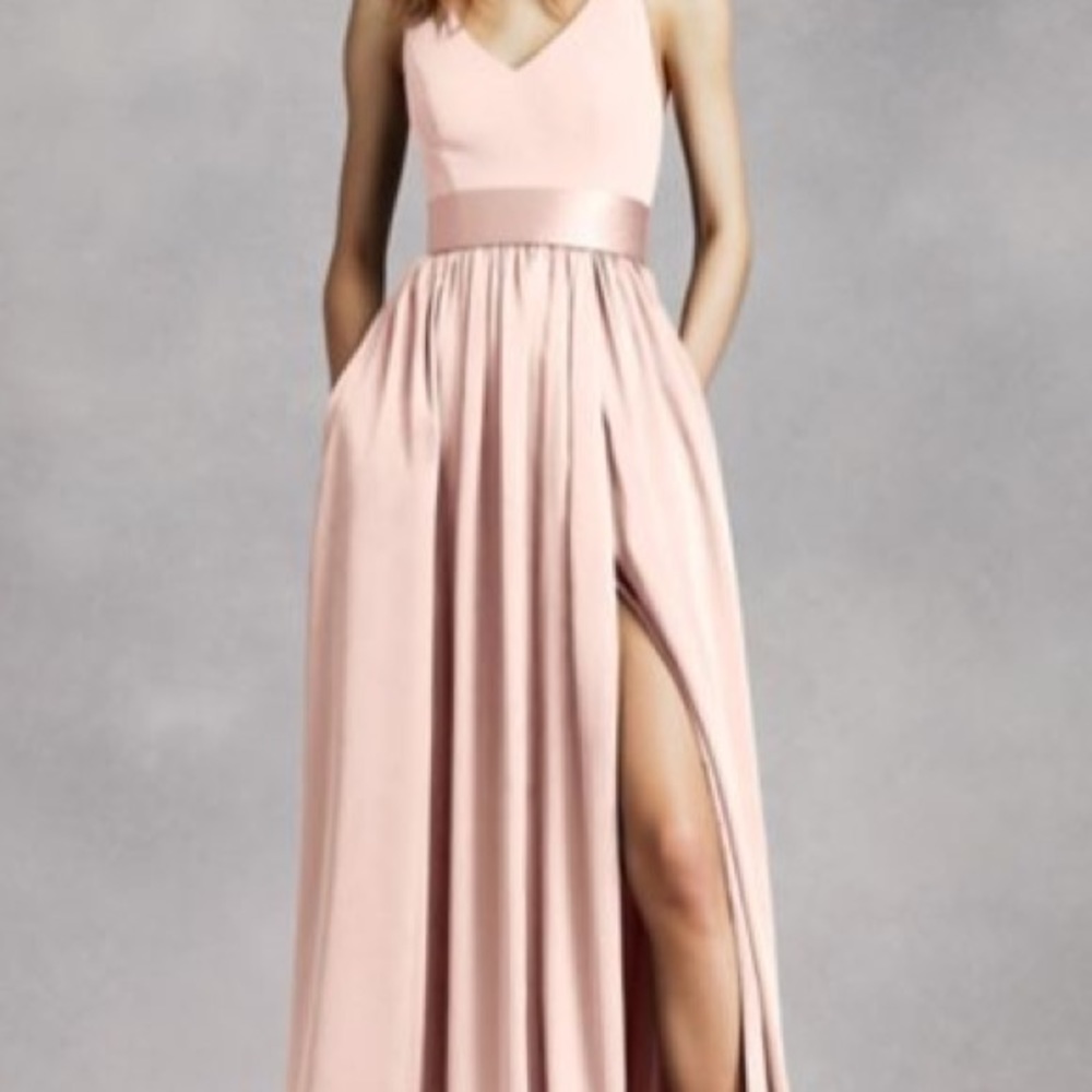 David's Bridal V Neck Halter Gown w Sash