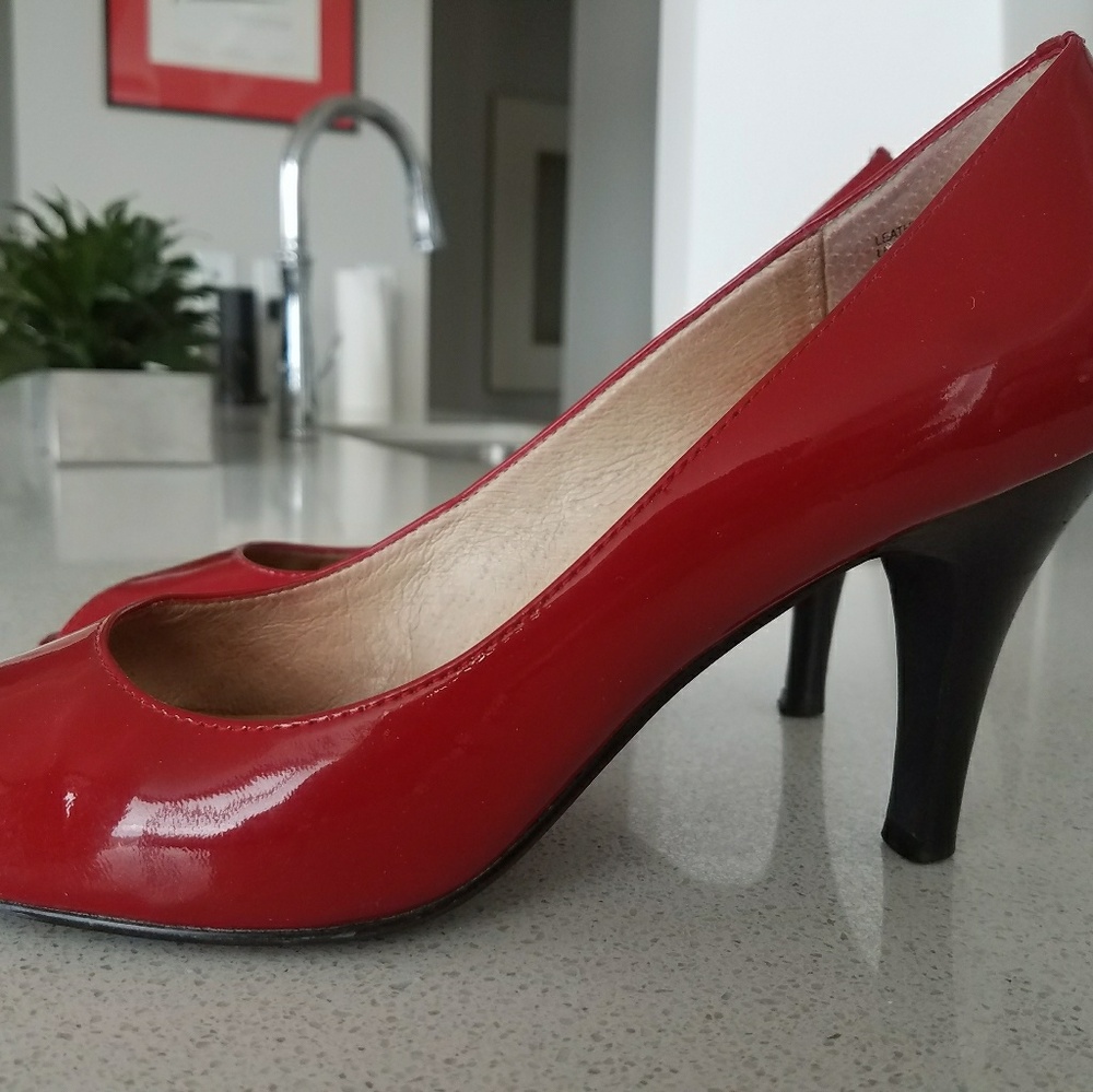 Red patent leather heels