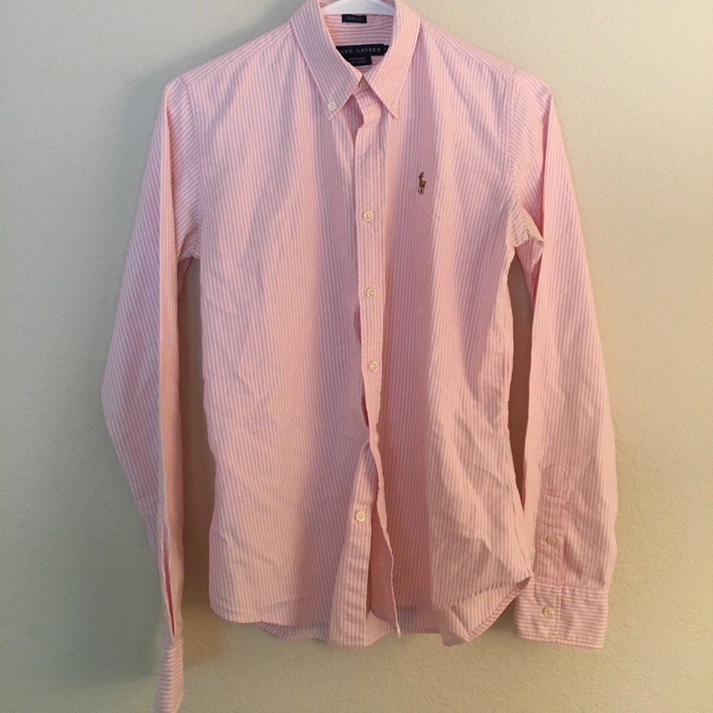 Polo lady's slim-fit, pink seersucker, button down