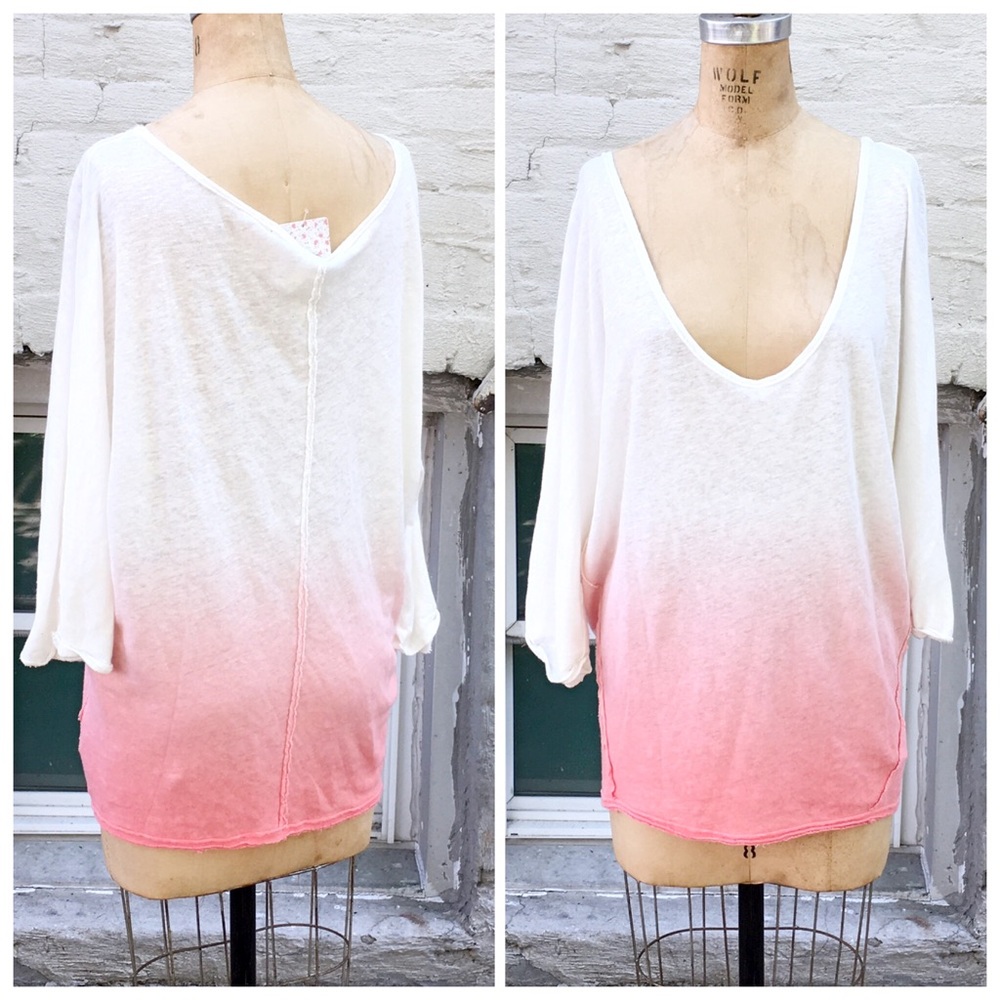 🆕Free People linen ivory coral ombré top