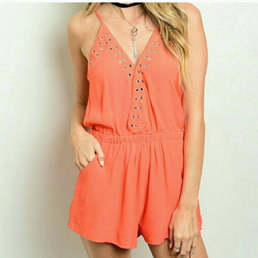 Coral Grommet Romper
