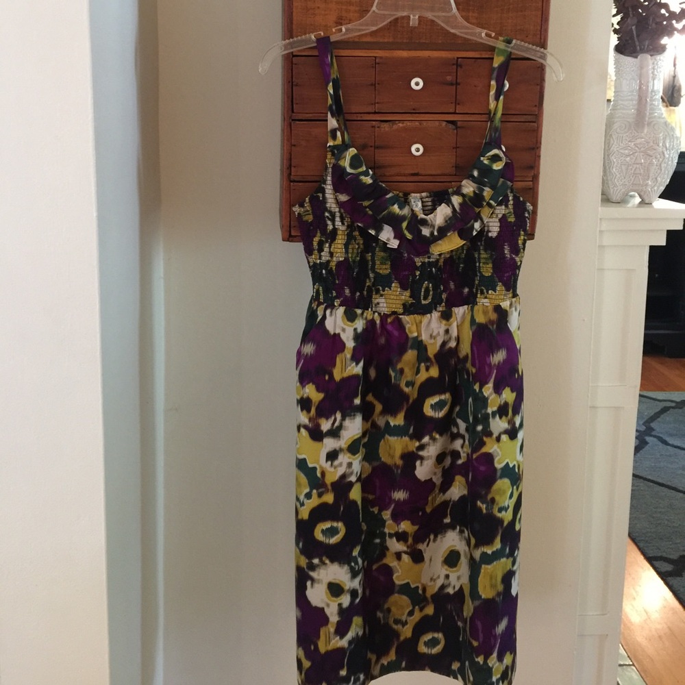 Anthropologie purple, yellow, green floral dress