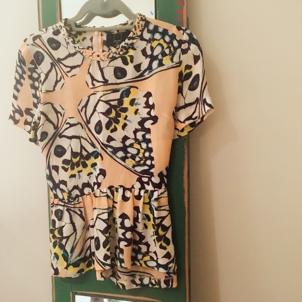 Silk Butterfly Print Peplum Top Dolce Vita