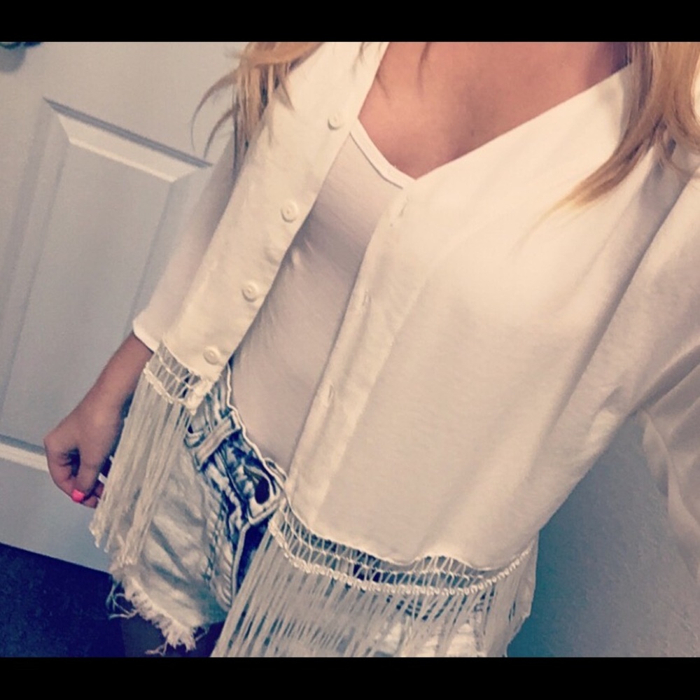 White Fringe Kimono