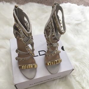 Aldo white studded heels, lightly worn