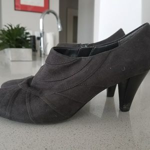 Grey suede heeled booties