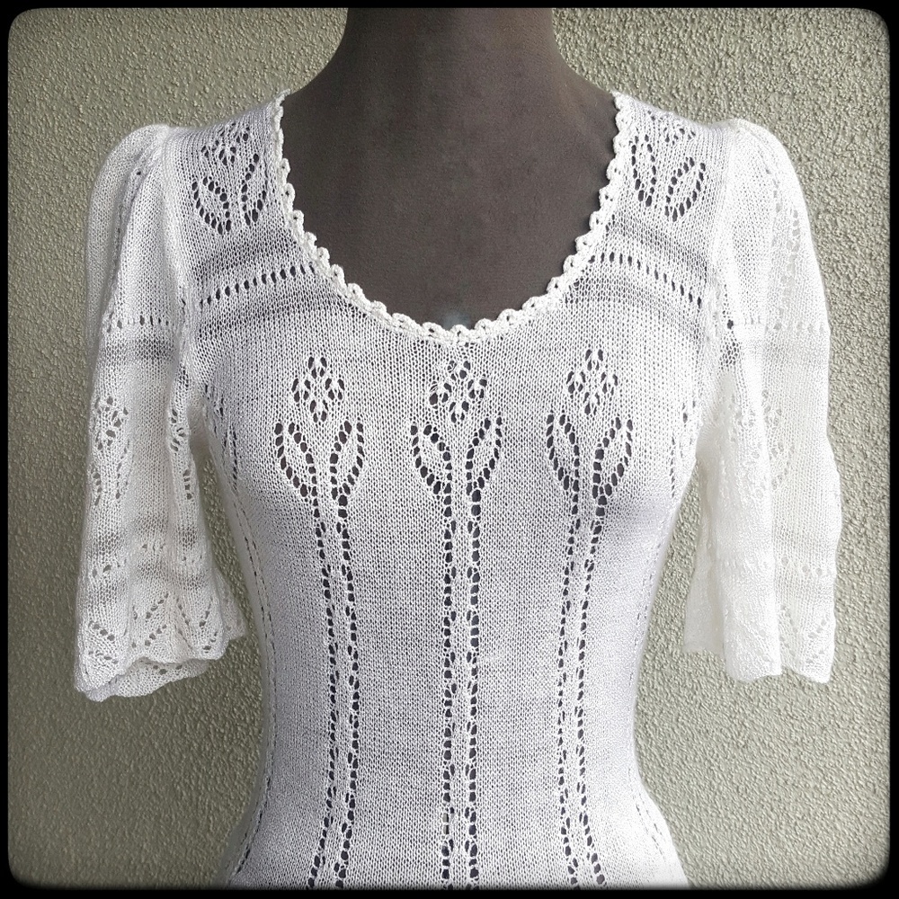 Vintage white crochet midi dress