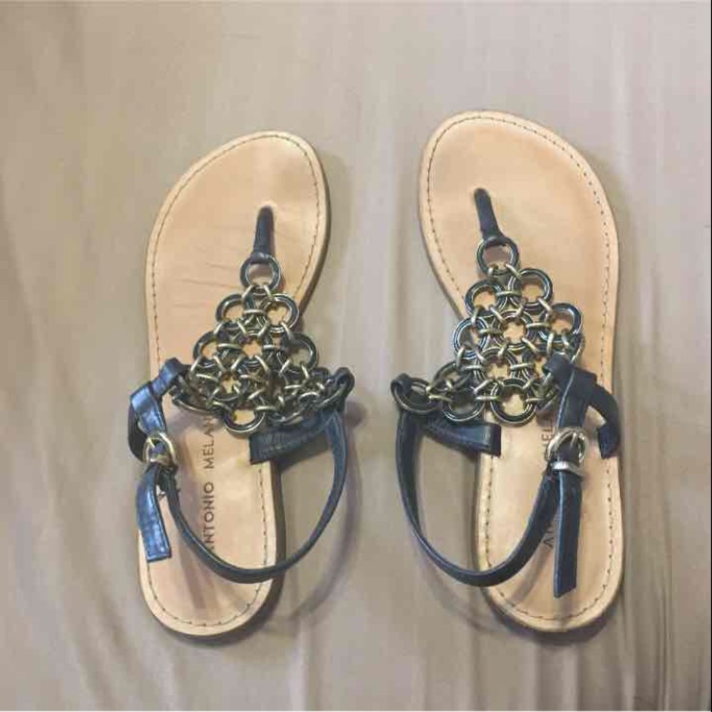 Antonio Melani sandals, blue & gold size 6.