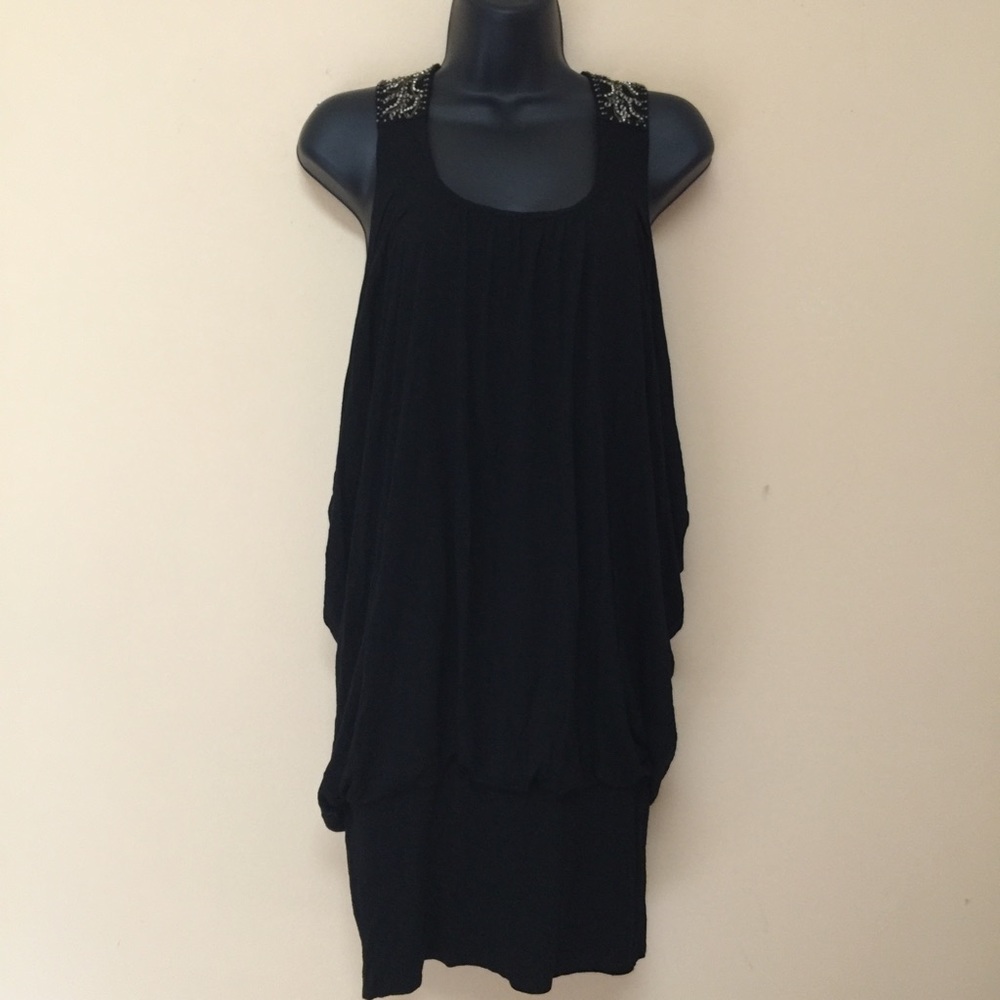 MISS ME Black Bubble Dress Rhinestone Neckline