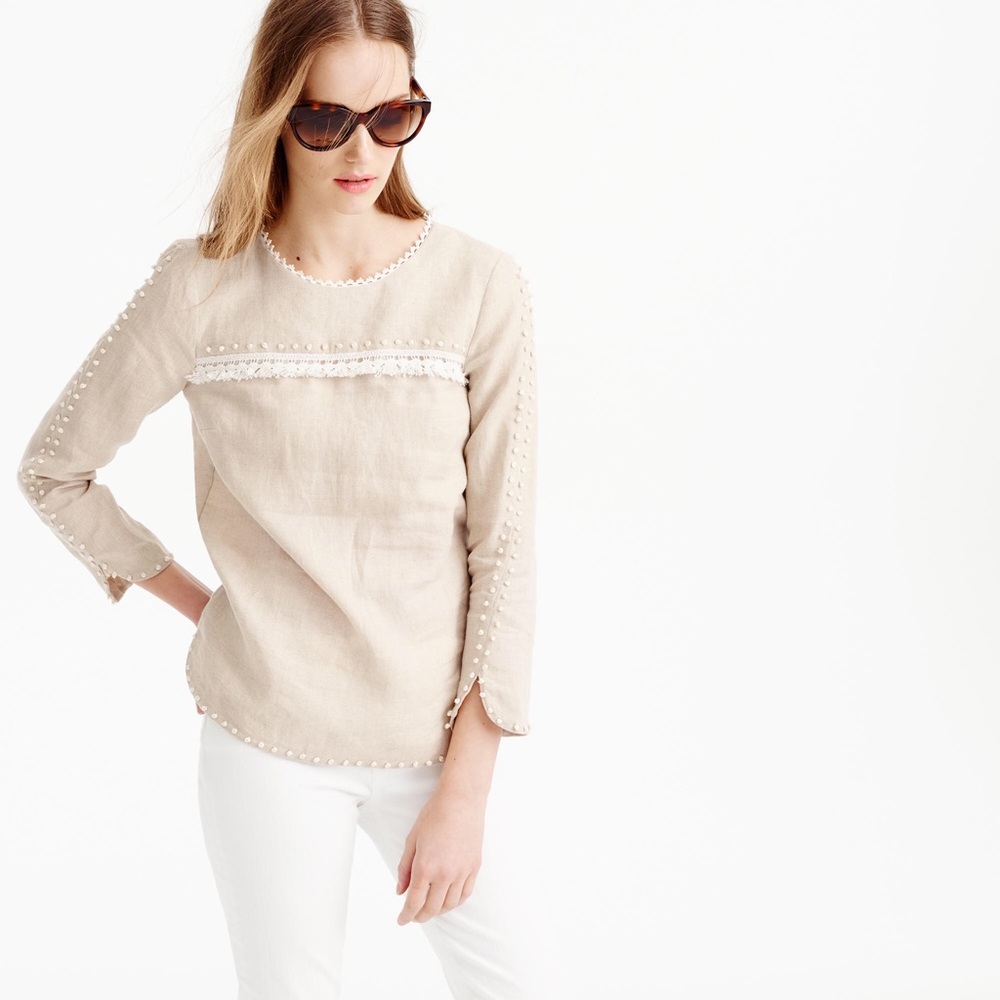 J. Crew Embroidered Linen Top NWOT Size 00
