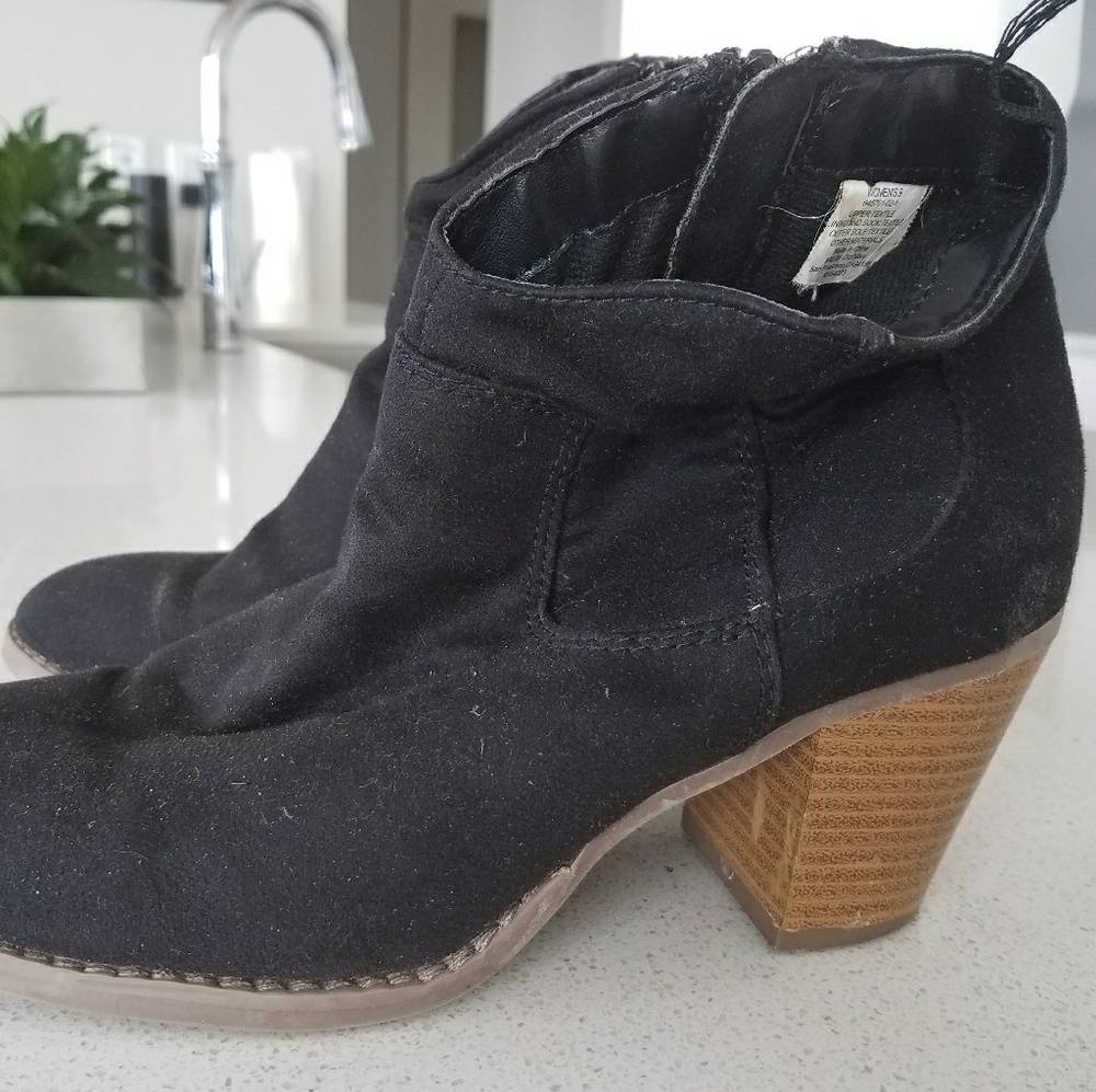 Black suede wood heeled boots