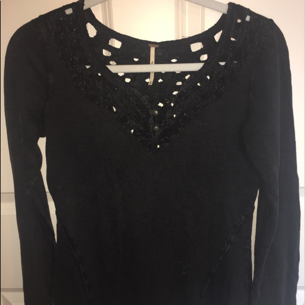 Free People Cut Out Black Long Sleeve Tee
