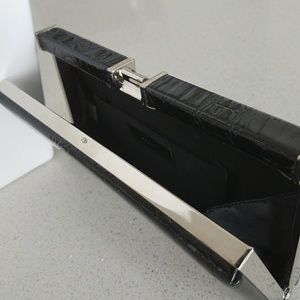 Black leather structured clutch