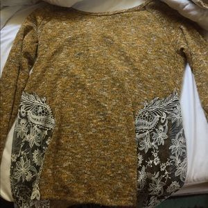 Mustard Lace Inset With Tie Back Sweater