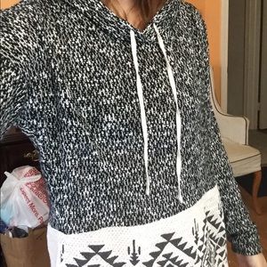 Black and White Hoodie with Aztec Print