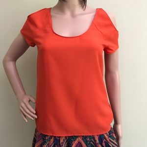 Sparkle & Fade Orange Open Shoulder Top