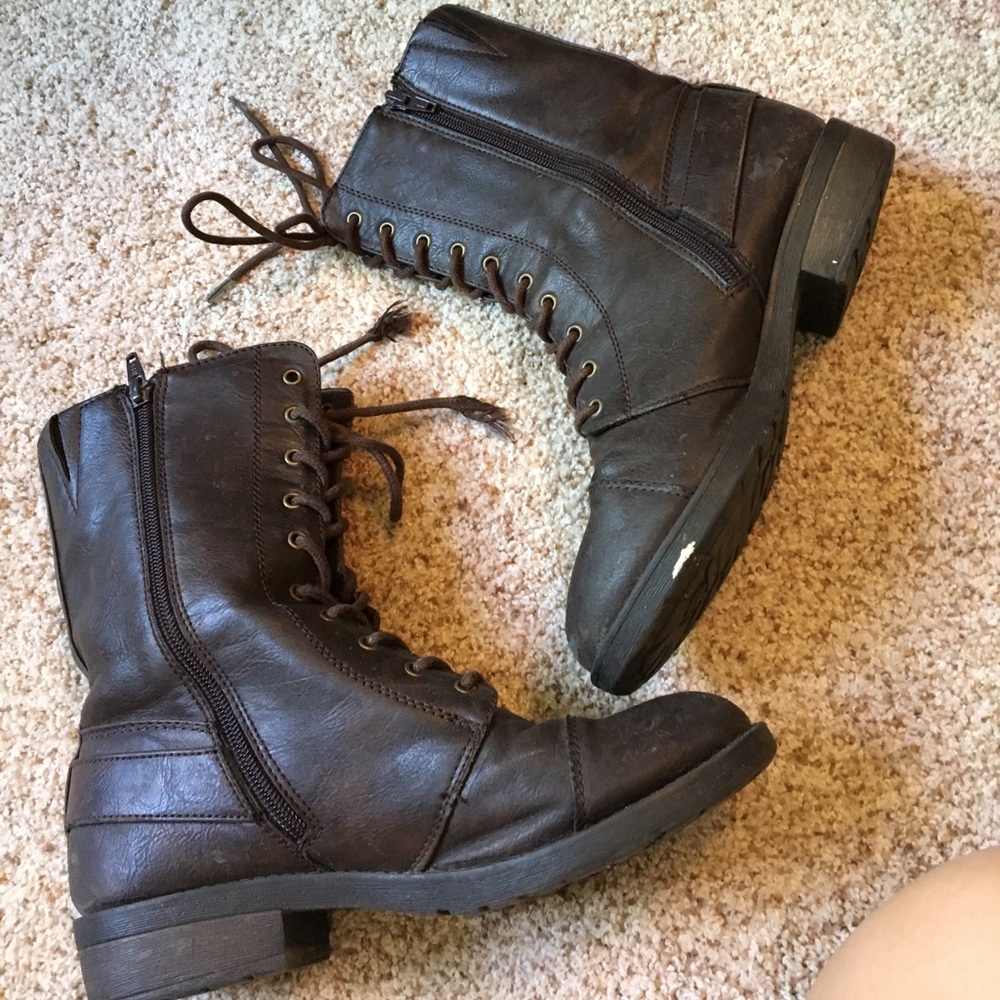Brown combat boots