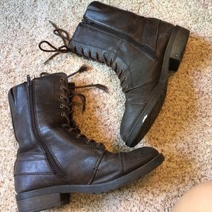 Brown combat boots