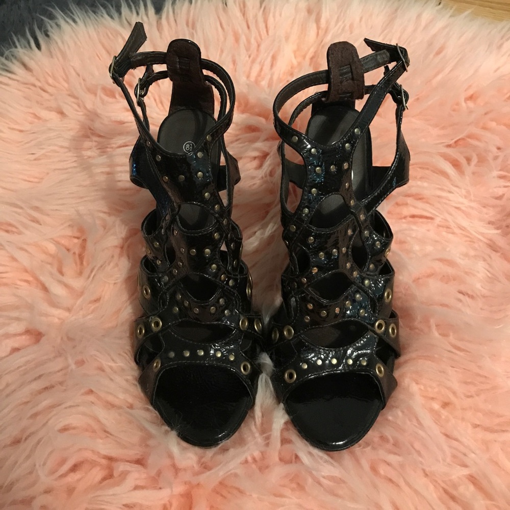 Studded heel open toe sandals