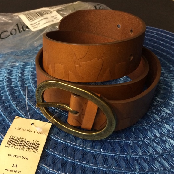 Coldwater Creek Accessories - Coldwater Creek Leather Belt "Caravan" Elephants