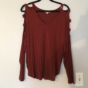 Rust Colored Long Sleeve V neck w cutout details