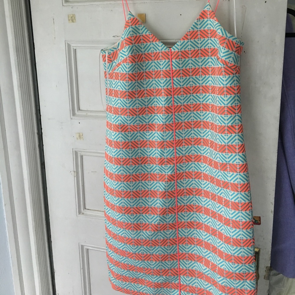 J. Crew neon geometric shift dress
