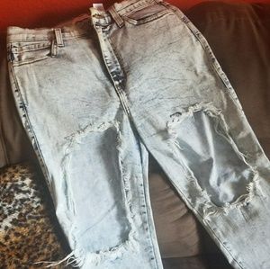 High Waisted Destroyed Jeans