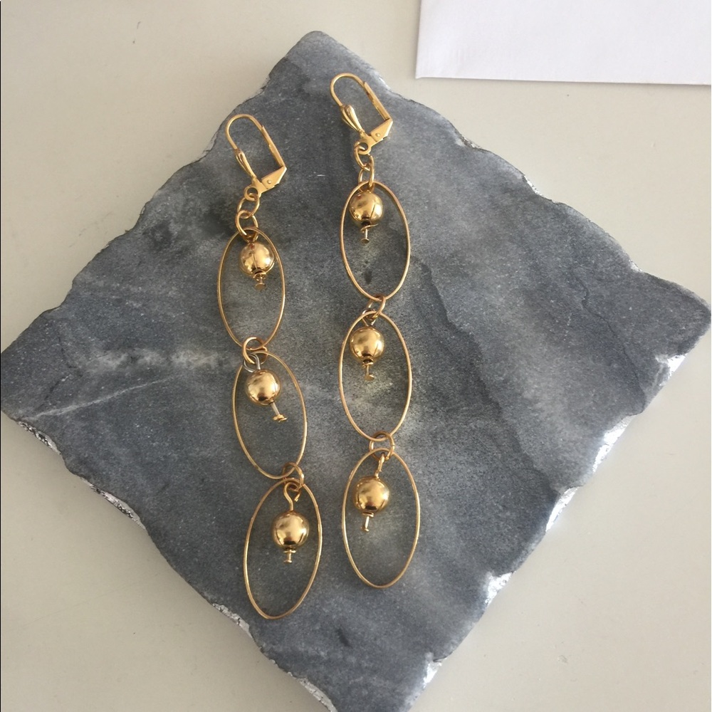 Shoulder duster earrings  gold  14k filled