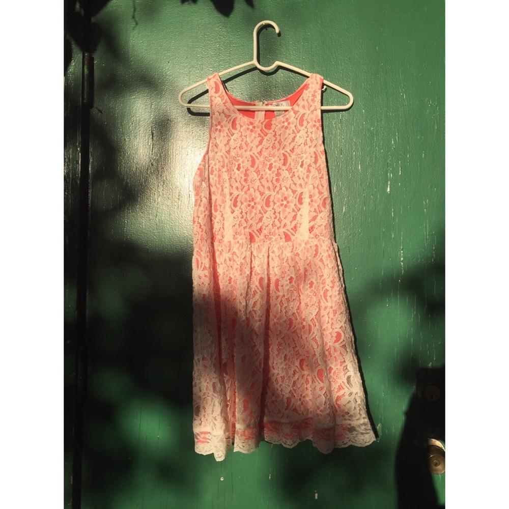 Pink lace racer-back dress. Super cute!