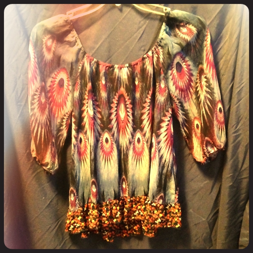 Design print, mid sleeve, blouse