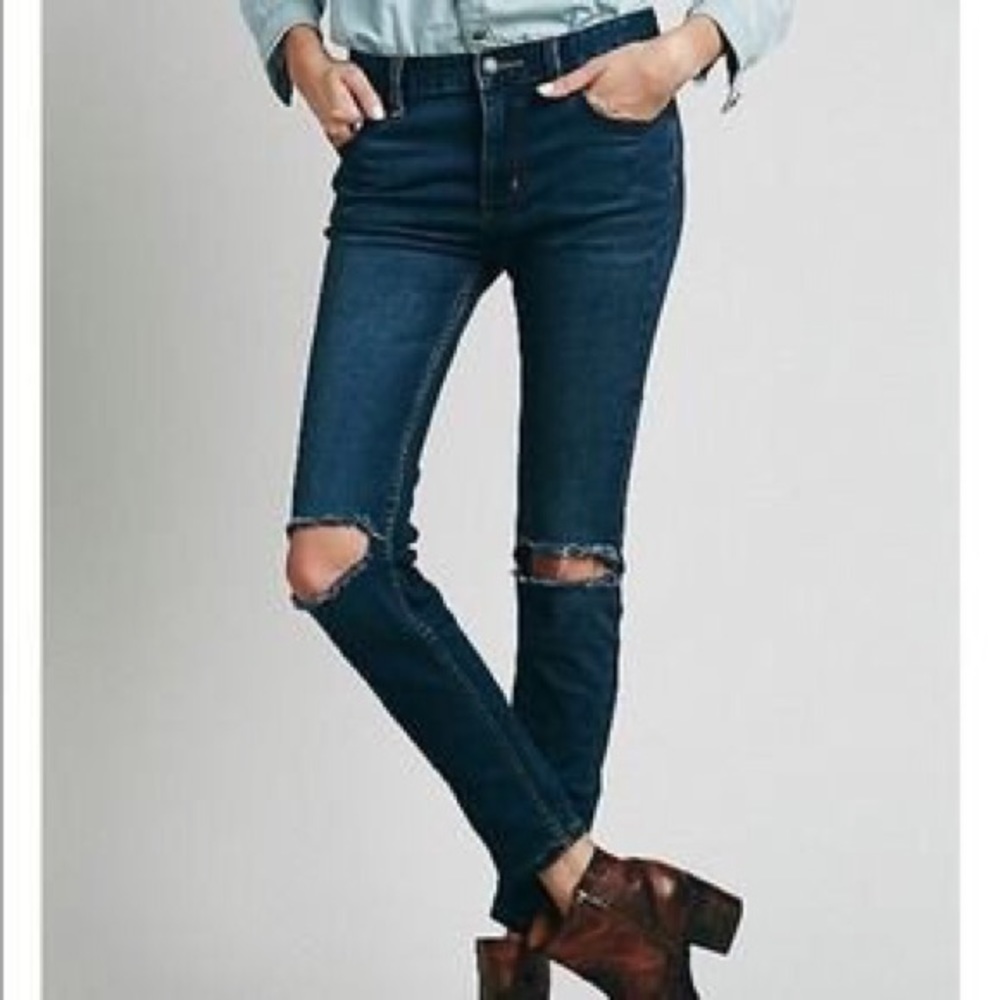 Free People Destroyed Knee Skinny Jeans