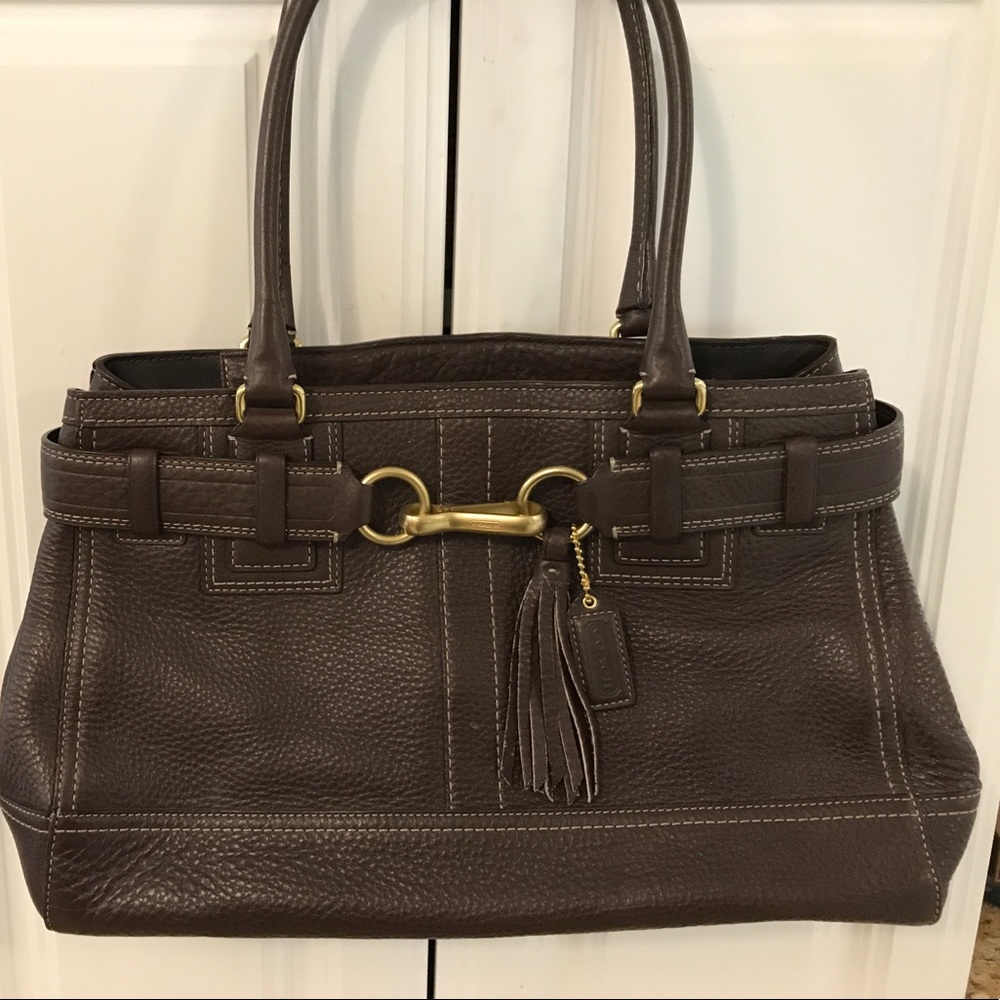 Coach Brown Pebble Leather Hampton Satchel