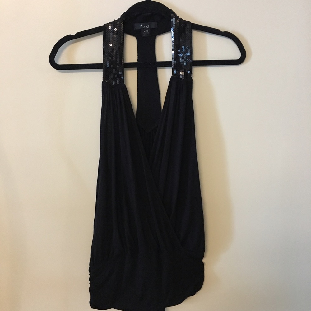 F21 Black Sequin Racerback Top