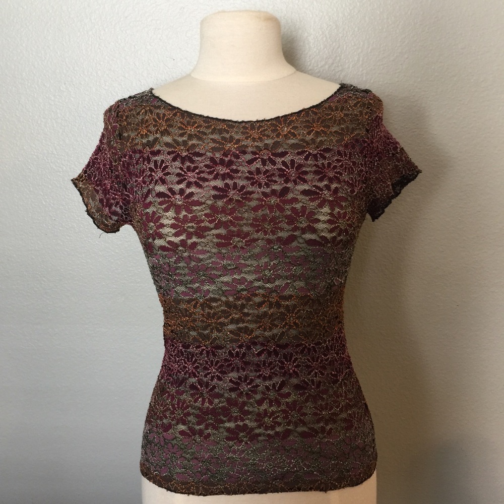 Sheer Floral Lace Stretch Shirt