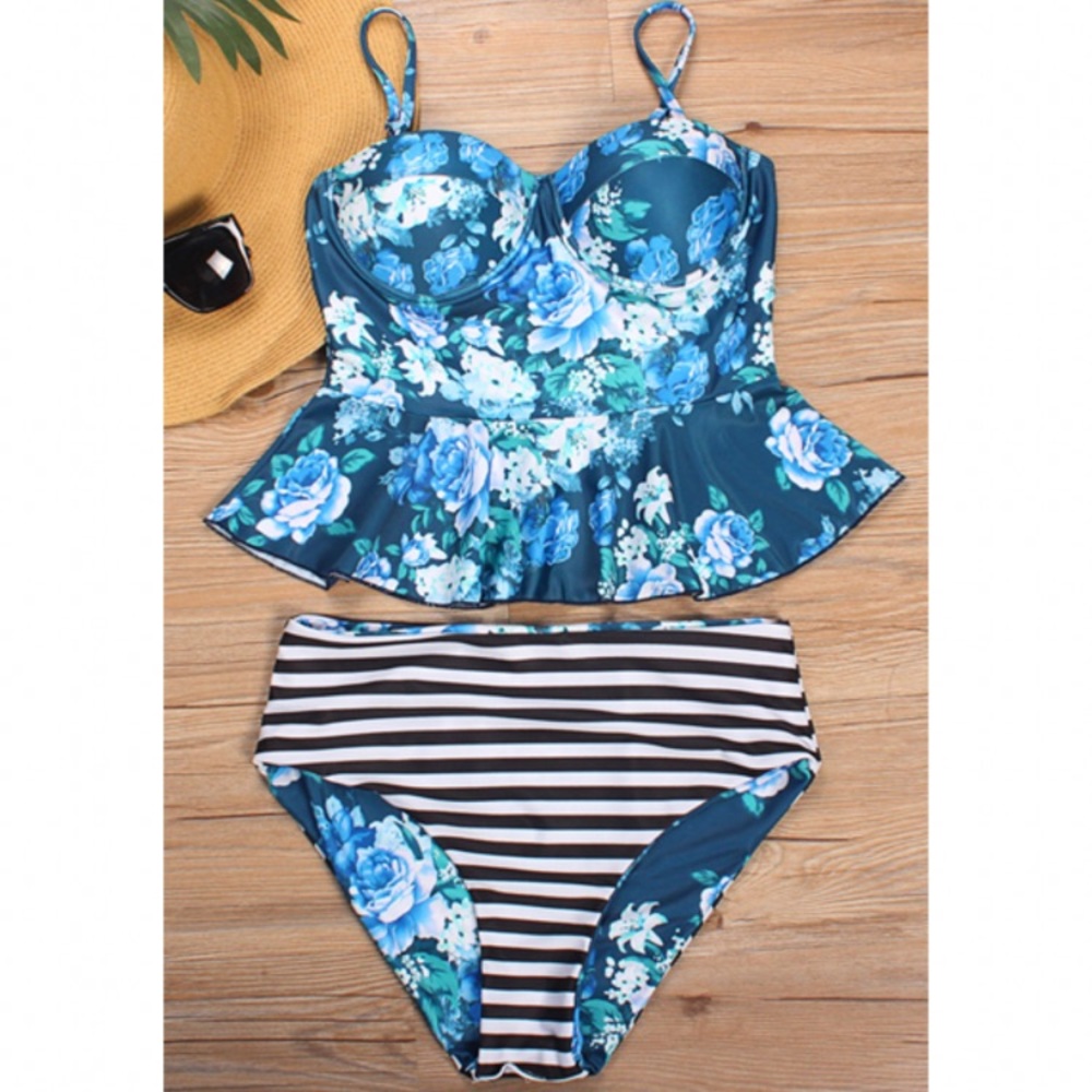 Floral and Stripe Swim Suit