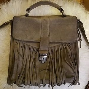 Patricia Nash Gray leather fringe crossbody bag