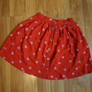 Red Bicycle Print Button Up Skirt