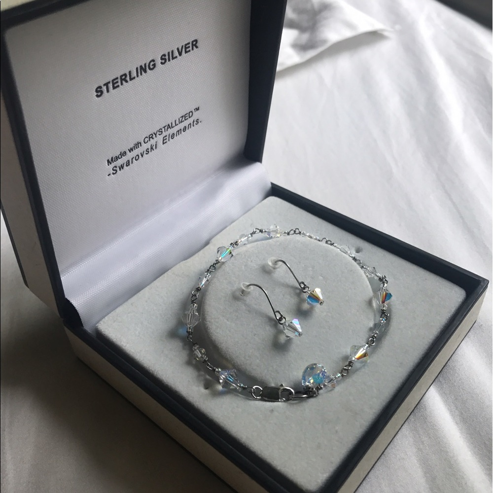Sterling silver crystal bracelet & earrings