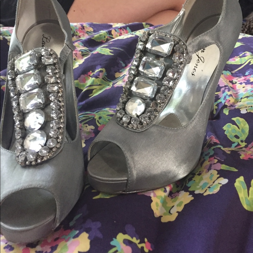 Silver jeweled pumps