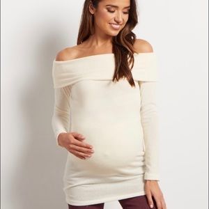 Ivory Pinkblush Off the shoulder maternity sweater
