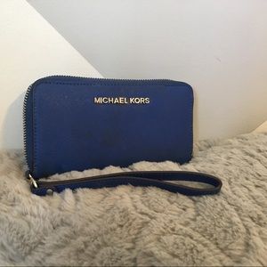 Michael Kors blue leather Wristlet
