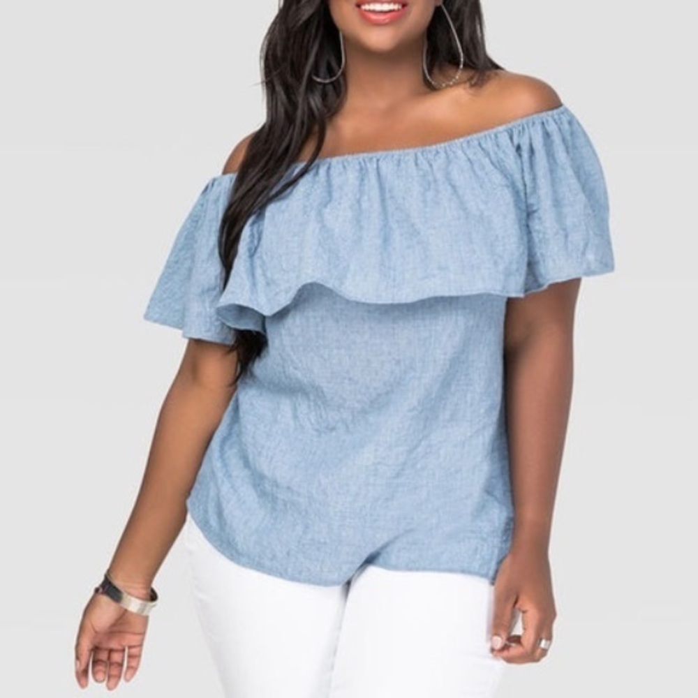 Baby Blue Off Shoulder Chiffon Top