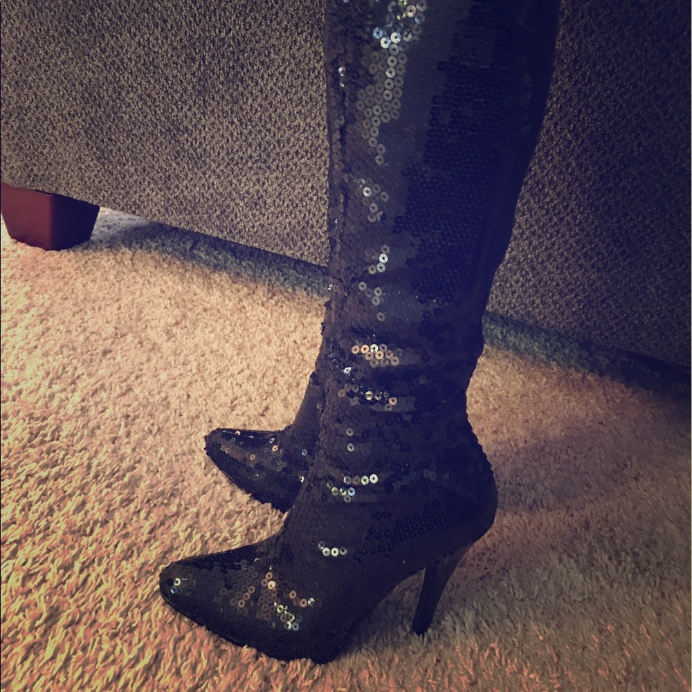 Black sequin boots