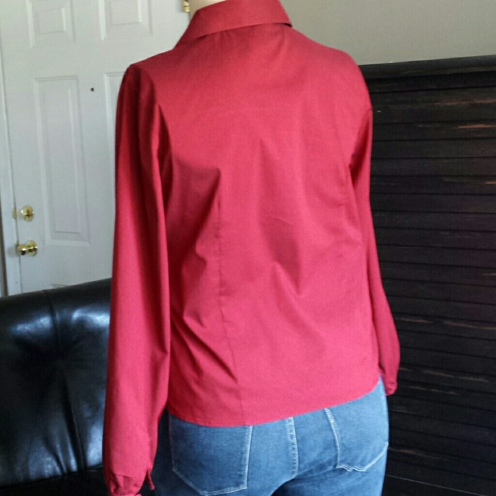 Red Button Down Blouse with Ruffles - Picture 3 of 4