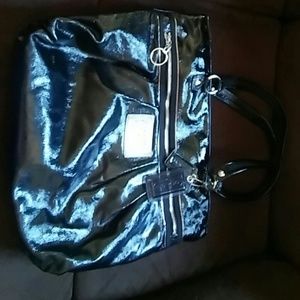 Black patent leather Coach Poppy tote
