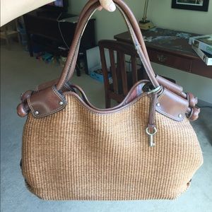 Fossil bag brown w/pink lining! 17 x 11 x 5 inch