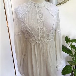 Kimchi Blue white crochet lace long sleeve blouse