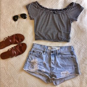 Full Tilt Black and White Striped Crop Top