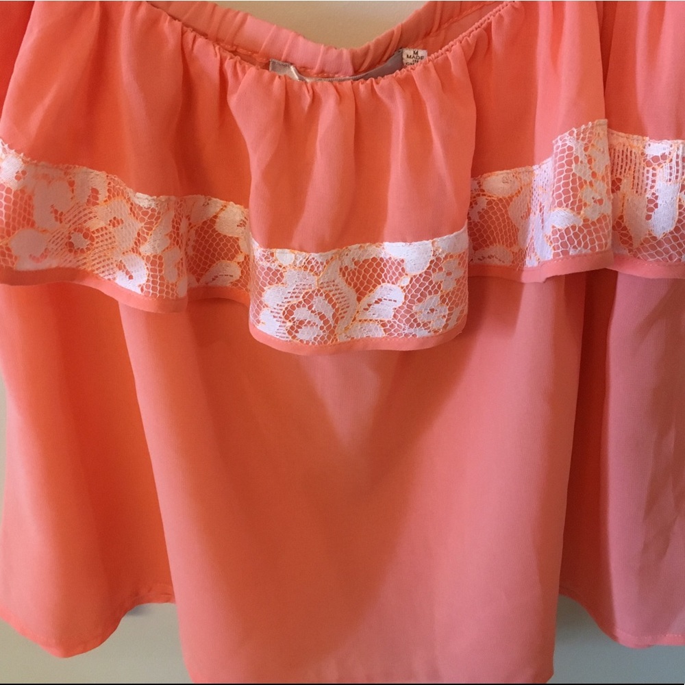 Bright Coral Ruffle Tier Top - Picture 2 of 4